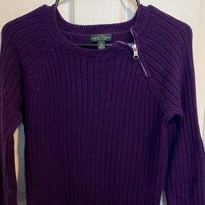 LRL Ralph Lauren knit purple Sweater added touch neck zipper